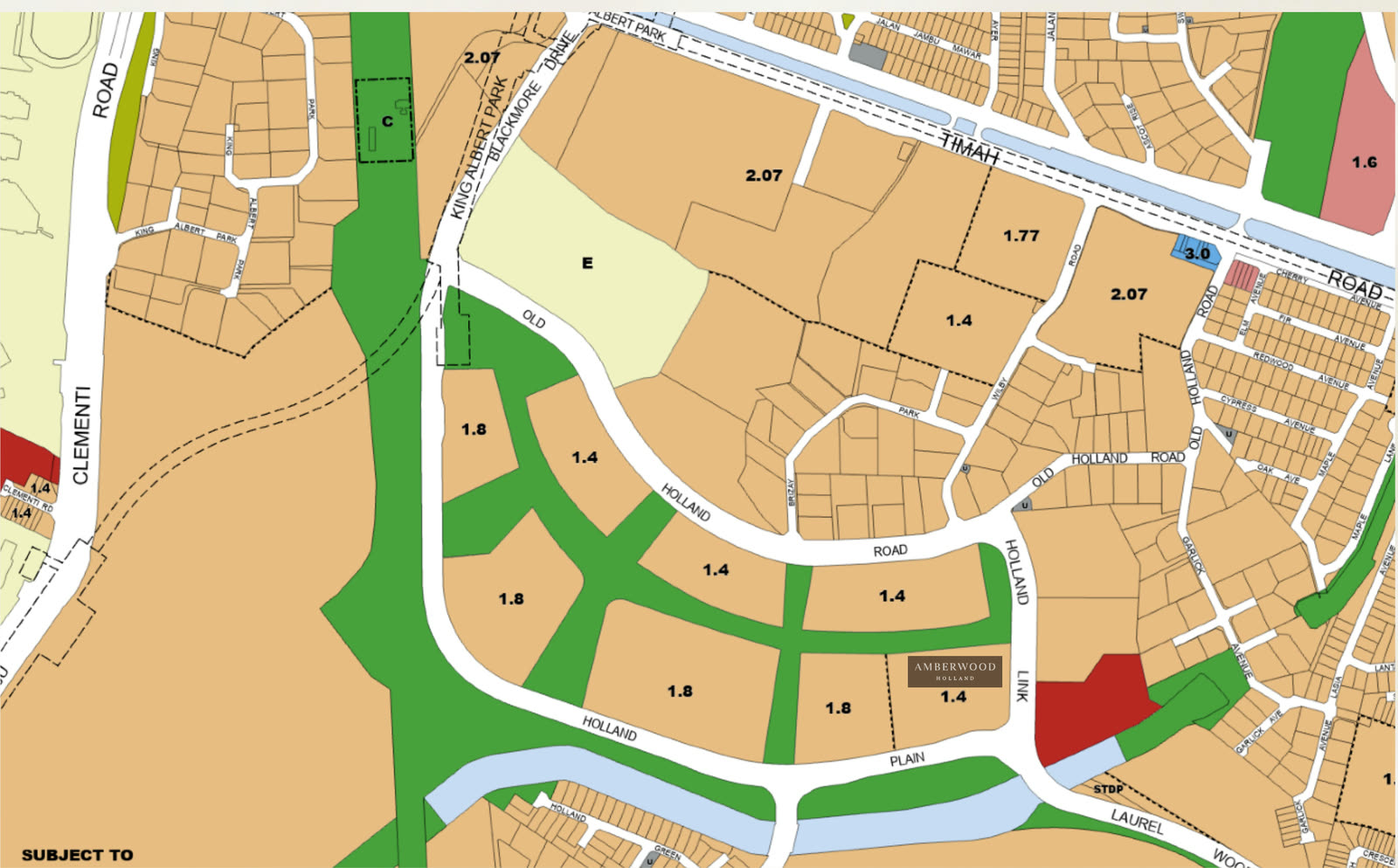 Holland Plain zoning and green corridors · Source: URA Master Plan 2025